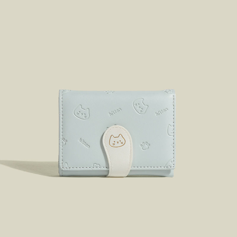 【にゃんこしっぽ】可爱いレディースカードケースおしゃれバックル付きPUショート三つ折小銭入れウォレット|undefined