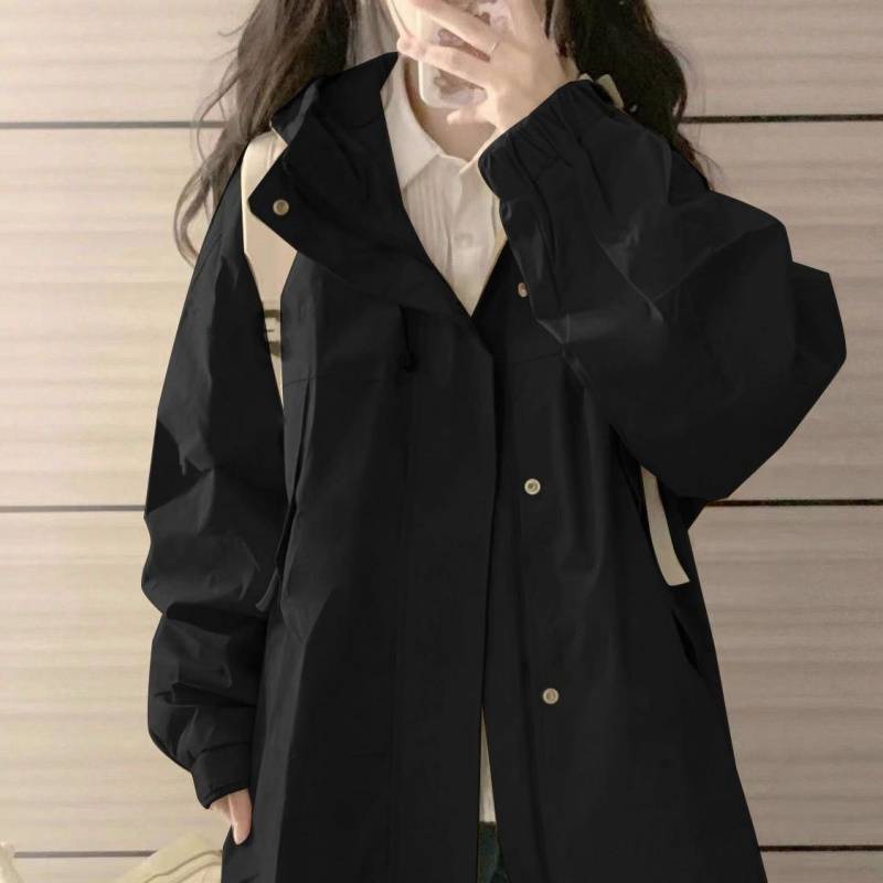 早春季oversize卡其色连帽冲锋衣女春秋宽松设计感工装夹克外套潮|undefined
