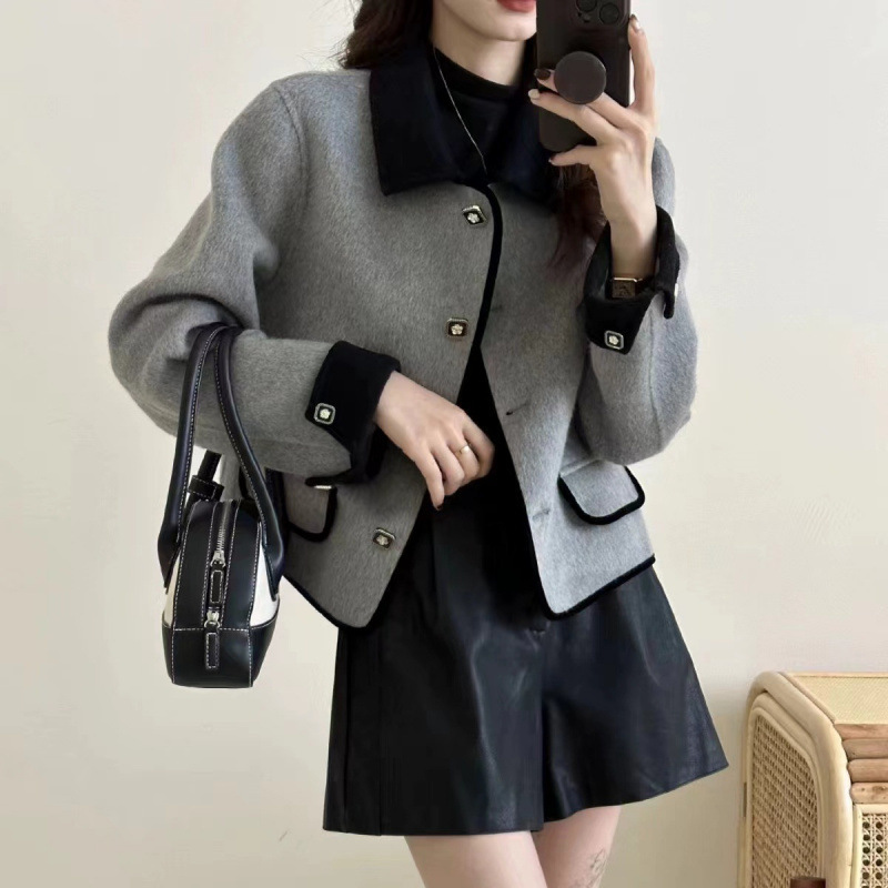 2025 New Fashion Celebrity High-End Women's Clothing Contrasting Color Small Fragrance Double-Sided Cotton Cashmere Short Jacket Cardigan Wholesale