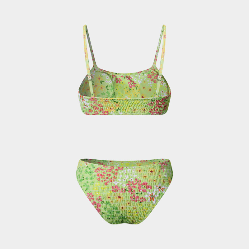 Women's Split Bikini Three-piece Swimsuit Floral Beach Wrap Set_voghion.com