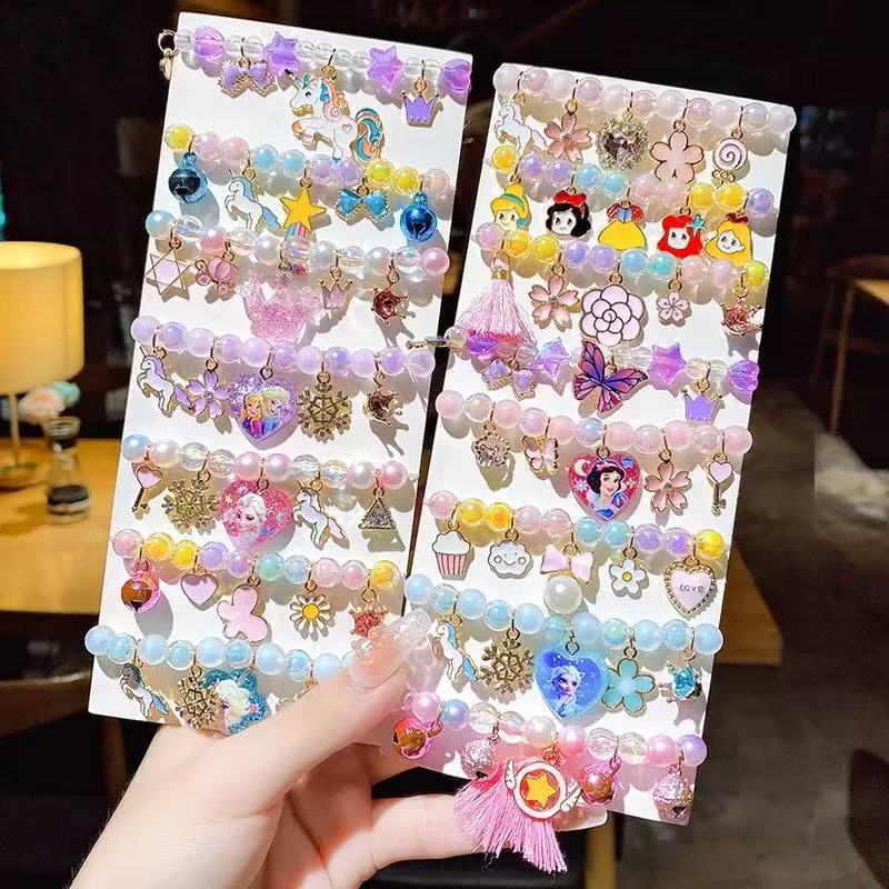 Brazalete de niña colgante de niña accesorios de dibujos animados joyas de beads princesa de nieve joyas de brazalete de niños hechas a mano