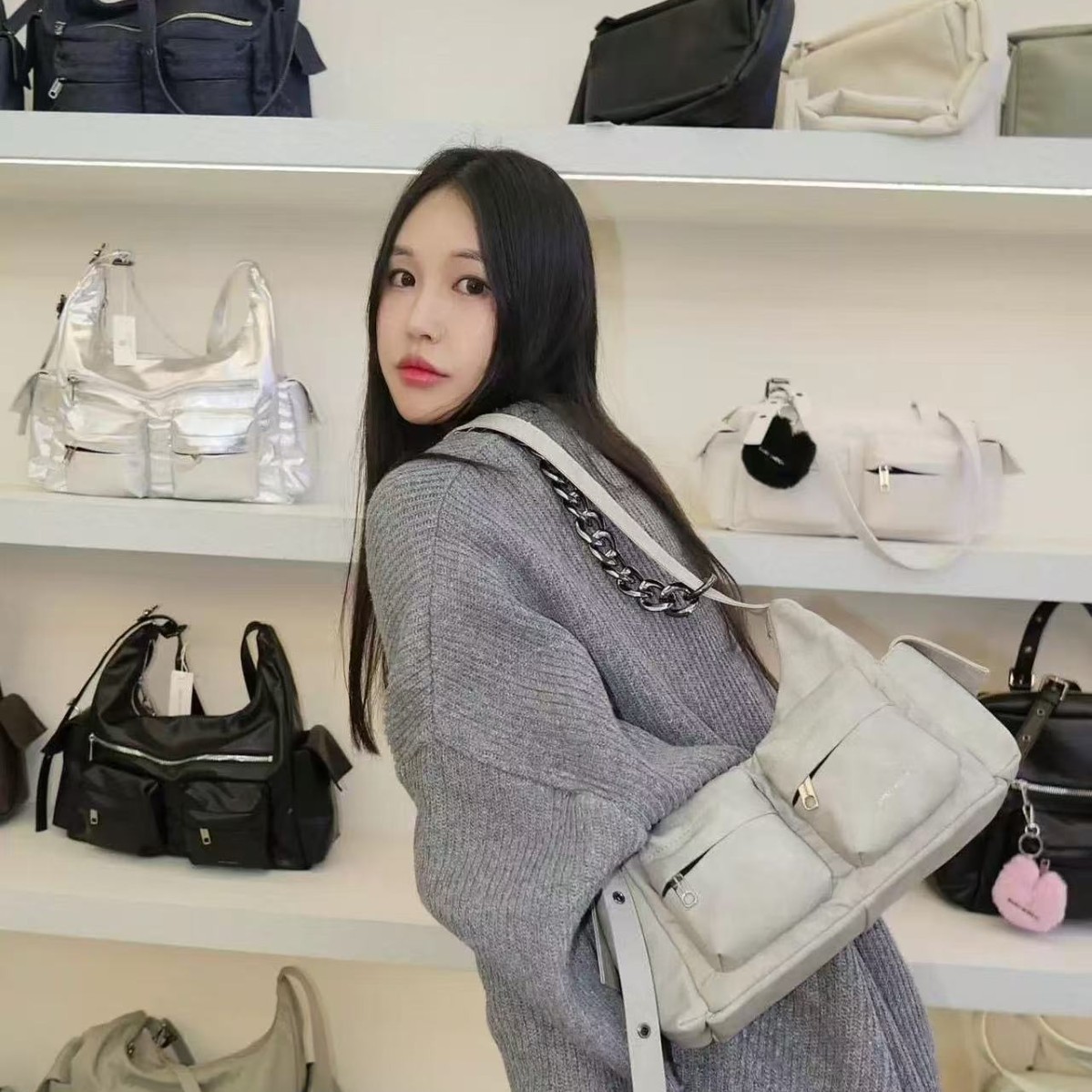 Ond Samooh estilo coreano de moda de mujer brazo locomotora bolso de hombro bolso ajustable de bolsillo