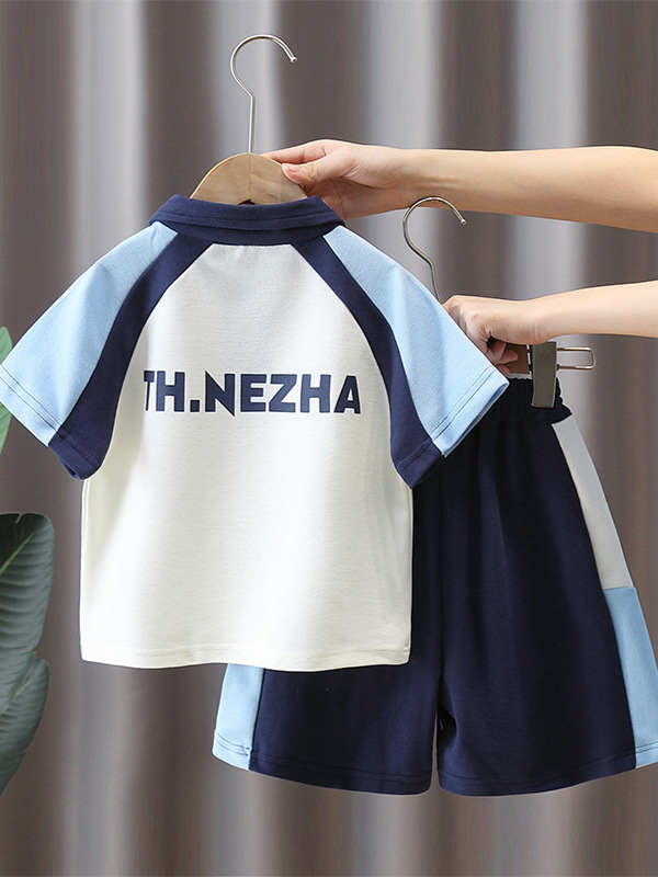 7406 Traje de verano para niños, Nezha para niños, ropa de mar Ao Bing, traje de dos piezas de polo de manga corta a juego