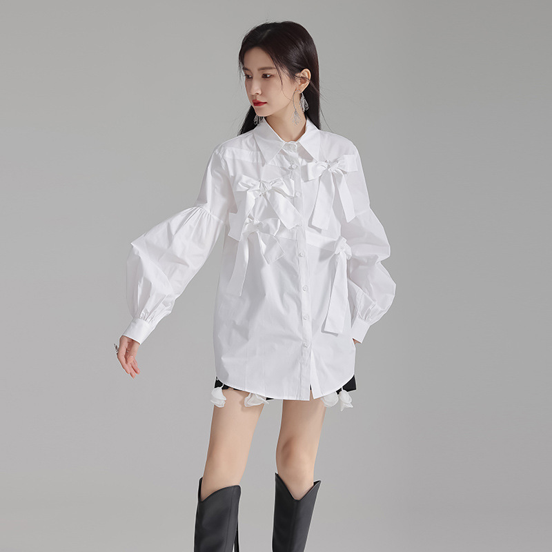 Zhongchuang Rizhen 2025 Spring New Palace Style Bow Top Women's Niche Design French Elegant White Shirt