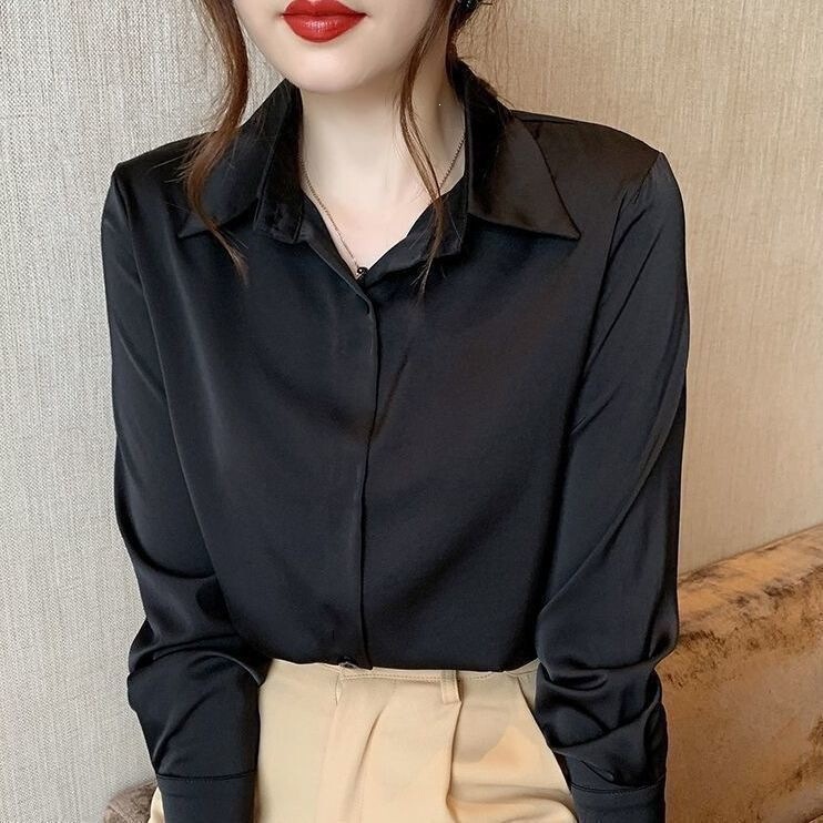 2026 Spring Non-Iron Wrinkle-Resistant Long-Sleeve Black Shirt for Women, Formal College Student Workwear, Thin Base Shirt