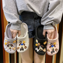 New women's summer holey shoes with high-top, semi-slides, lightweight, soft soles, suitable for the beach, seaside, and fashionable couples, unisex for outdoor wear.