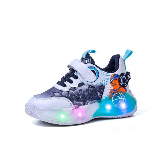 Children's LED Light-Up Sneakers for Spring and Autumn, Net Fabric Breathable Basketball Sports Casual Shoes for Young Children