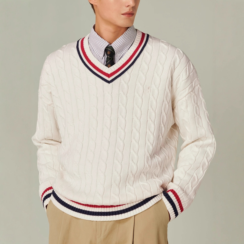 2026 Hot-Selling Color-Blocked Sweater V-Neck Long-Sleeve Korean Style Casual Elegant Autumn and Winter New Street Style Navy Knit Set