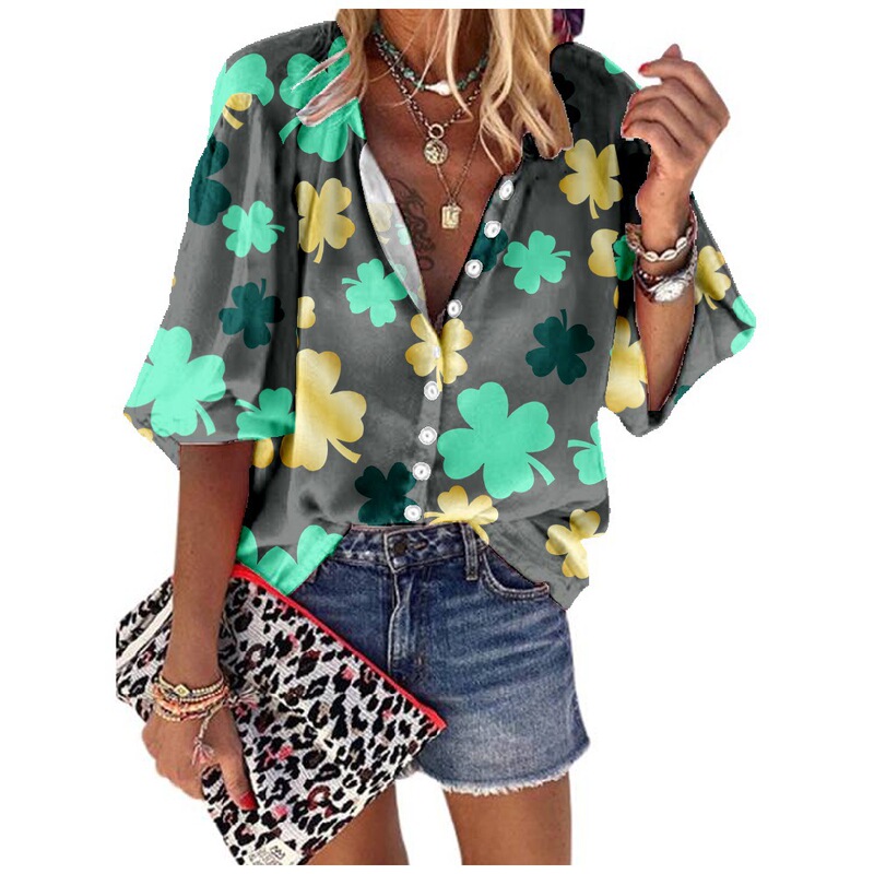 2024 Amazon Aliexpress New Summer Women's Half-Sleeve Shirt Without Pockets St. Patrick's Day Women's Clothing