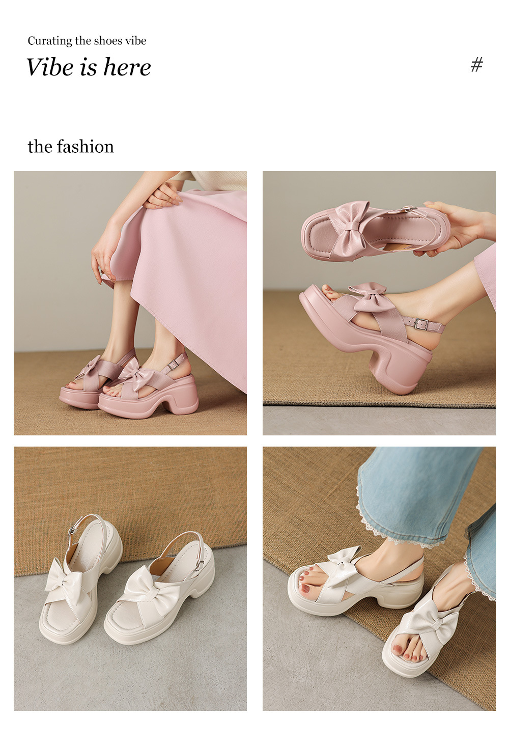 Sandal cao gót nữ hở mũi đế platform nơ bướm, gót siêu cao 12 cm — Hồng nhạt, màu trắng ngà chi tiết 1
