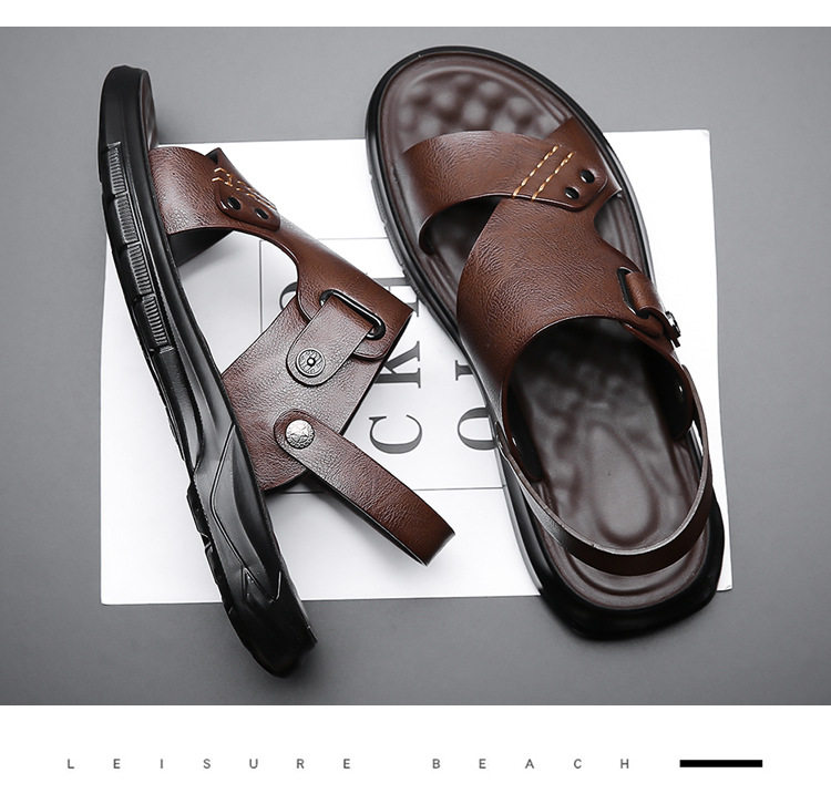 Dép sandal nam đi biển thoáng khí đế mềm chống trượt — Màu nâu, màu xám, màu đen chi tiết 18