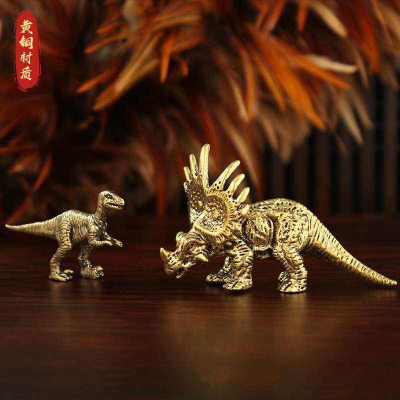 Jurassic Dinosaur Creative Solid Copper Triceratops Model Ornament for Scenic Spots and Tea Pets Cross-Border Hot Sale