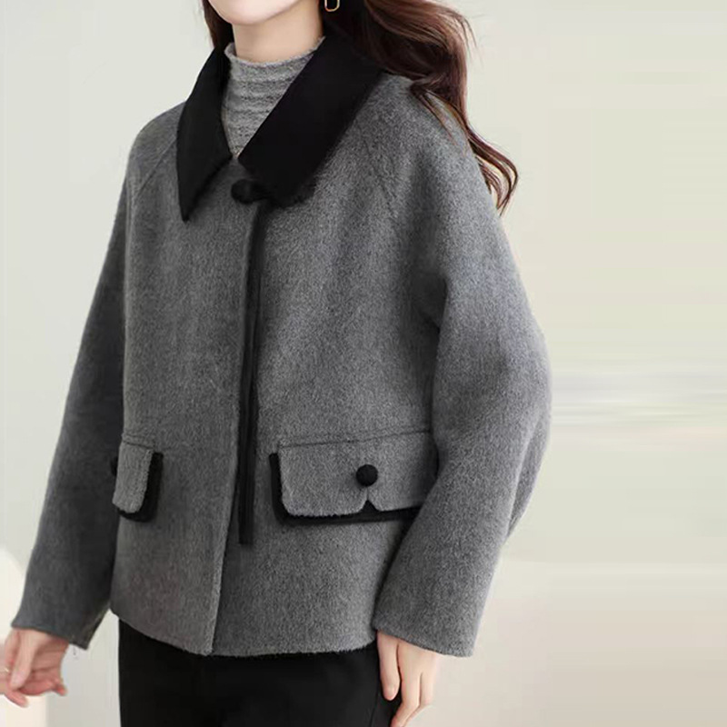 가을과 겨울 새로운 양면 캐시미어 코트 여성용 짧은 순수 울 모직 작업복 모직 코트 플러스 사이즈