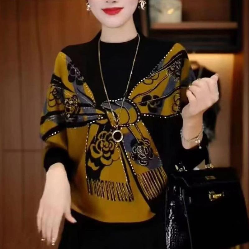 双面德绒时尚设计款拼色秋新款宽松显瘦减龄百搭遮肚打底衫长袖