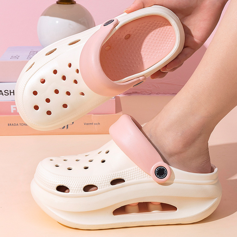 Adult Women's Thick-soled Hole Shoes Women's New Non-slip Beach Heightened Baotou Sandals Slippers Women's Summer Outer Wear