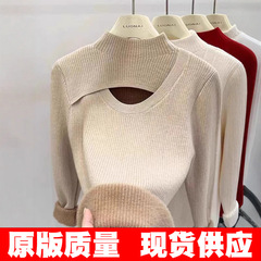 原版质量 半高领镂空针织衫一体绒保暖内搭打底毛衣加绒加厚上衣