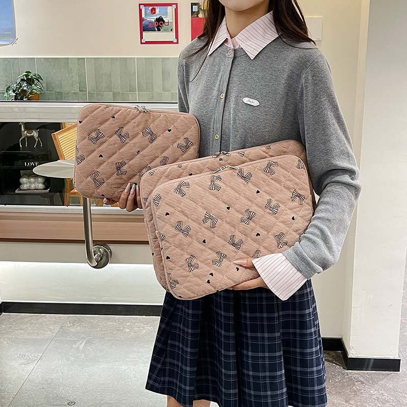 Korean ins tablet storage bag with cute diamond pattern and bow 11/13/15inch laptop storage bag