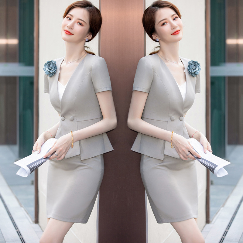 Business Suit Dress Dress Women's Summer Temperament Beauty Salon Jewelry Shop Work Clothes Short Sleeve Suit Jacket