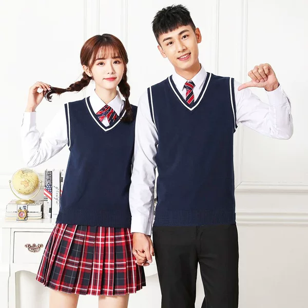 College Style Woolen Knitted Vest, Middle and High School Student Uniforms, V Neck Sweater Vests, Female Class Uniforms, Woolen Waistcoats in Stock