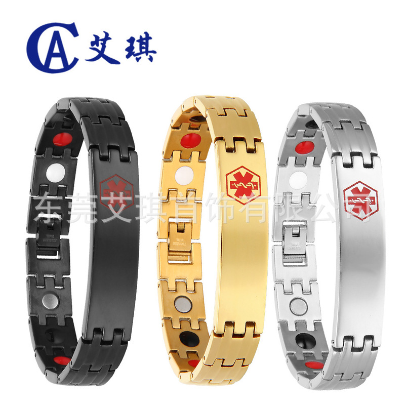 Manufacturer Wholesale European and American Fashion Medical Pattern Titanium Steel Bracelet Men's Stainless Steel Bracelet Germanium Energy Bracelet