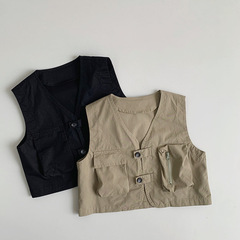 潮童穿搭男童工裝馬甲春夏新款女寶寶山系復古潮童坎肩兒童百搭潮