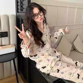 可爱卡通动物乐园印花睡衣女春秋季2025年新款长袖ins家居服套装