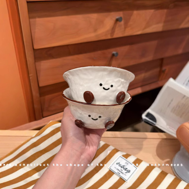超可爱ins可可豆小众宝藏系列可爱饭碗迷你杯双耳盅牛奶杯大耳杯