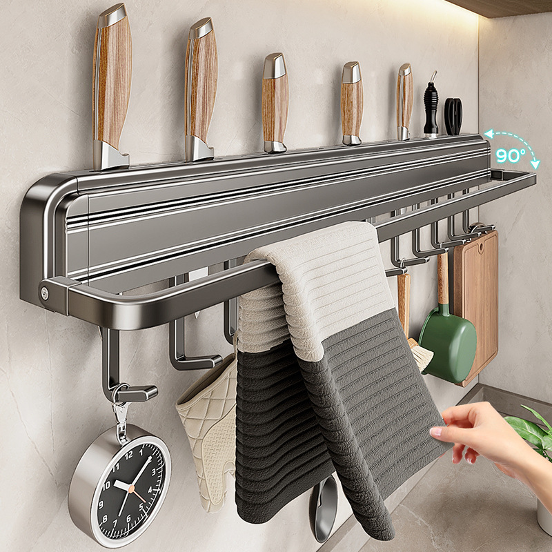 Household Kitchen Knife Holder Storage Rack, No-Drill Towel Hanger, Wall-Mounted Spatula, Spoon, Cutting Board Organizer