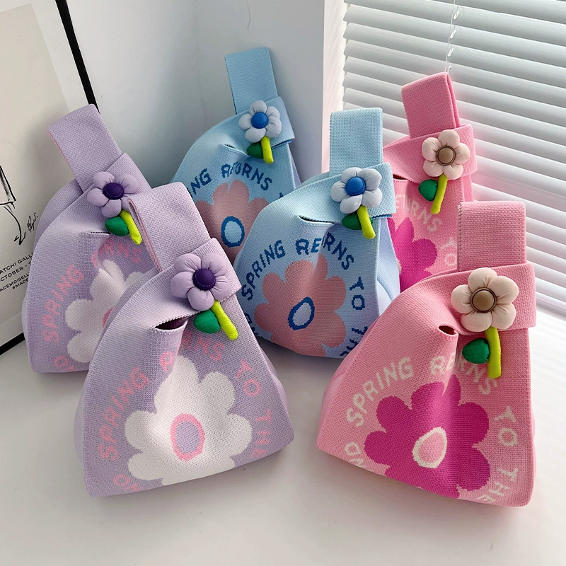 Весенняя история милые цветы портативная сумка вязаная сумка Корейская версия ins ветер женская большая емкость сумочка оптом