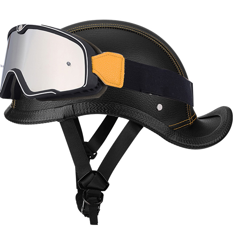 검은 색과 노란색 라인 가죽 + 대형 프레임 고글-꼬리 꼬리