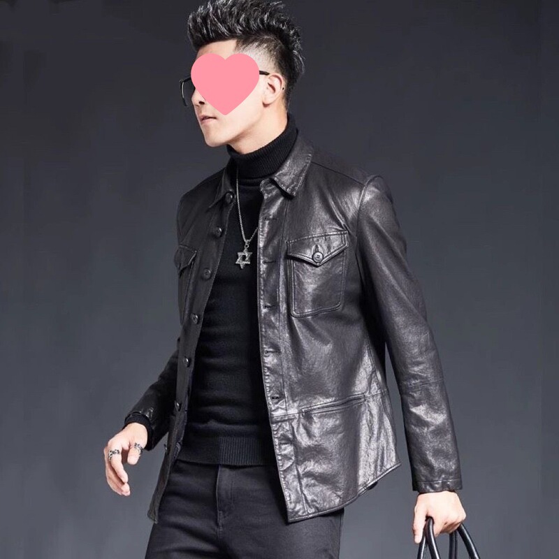 Sheepskin Casual Men's Slim Shirt New Business Thin Soft Leather Motorcycle Leather Jacket Men's Leather Jacket Trendy