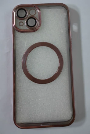 Чехол для телефона (Apple) iPhone 15 — прозрачный силикон, электропрельное магнитное кольцо, slim