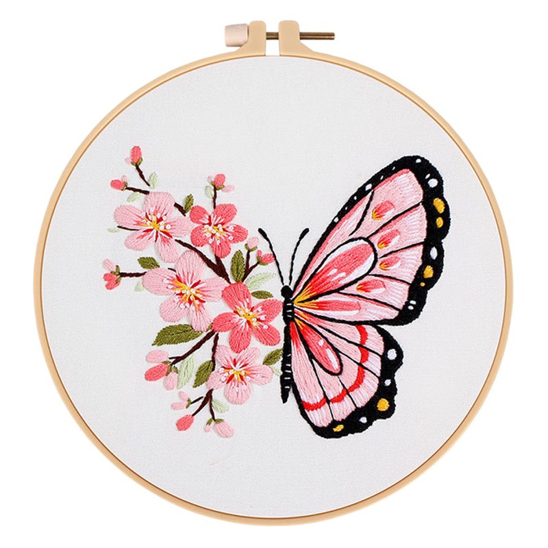 Original nuevo DIY bordado hecho a mano material paquete Zhuang Zhou Mengdie Flor Mariposa bordado kit transfronterizo Inglés