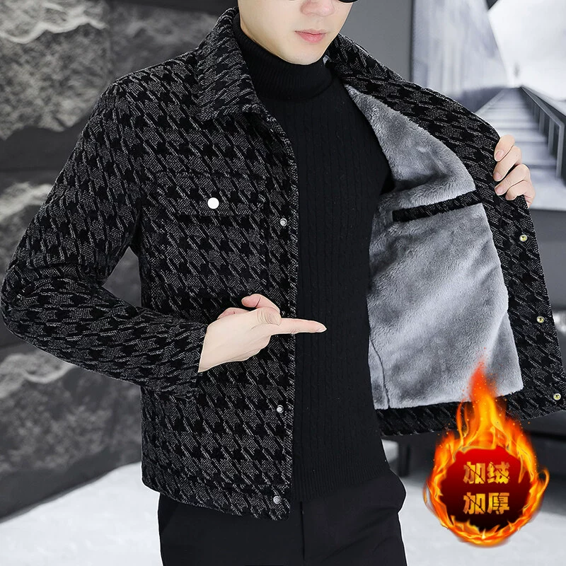 Новая мужская темная сетка золотая норка шерстяная шерстяная куртка плюшевая теплая теплая мода мужская куртка