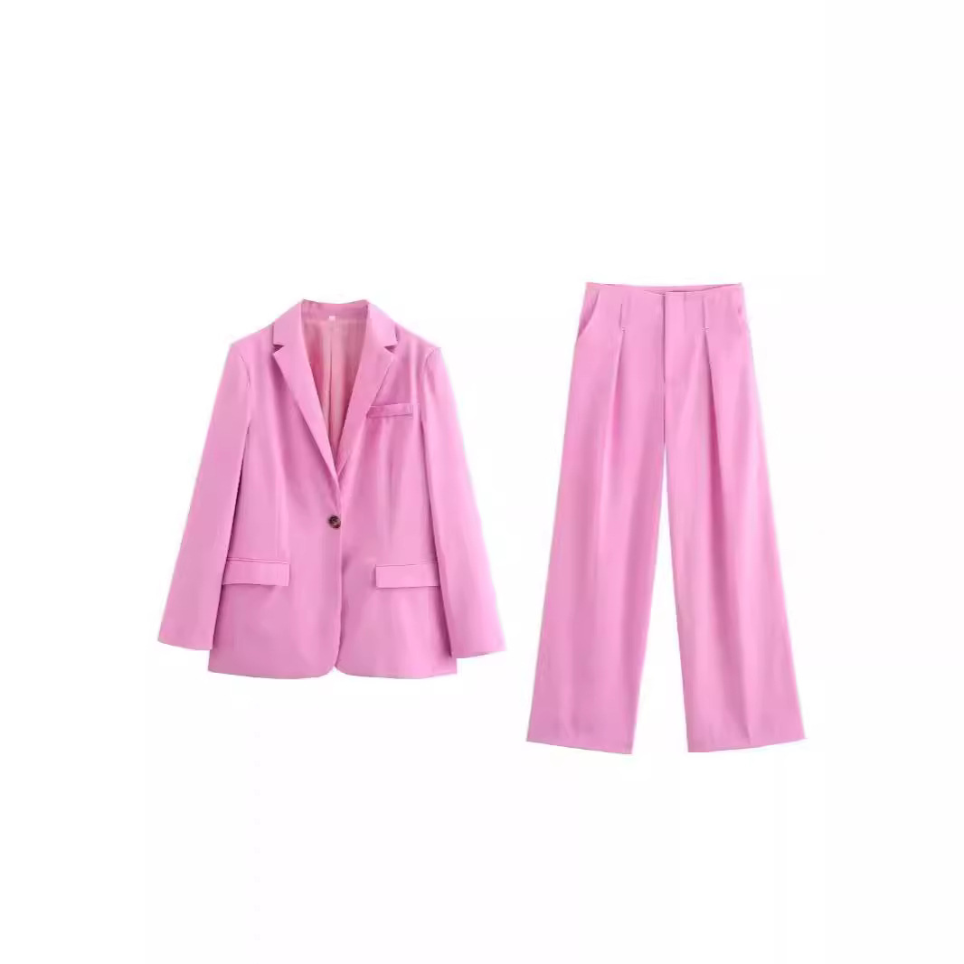 跨境速卖通新款女装外贸批发ZRA现货直裁西装外套绊带饰褶裤套装