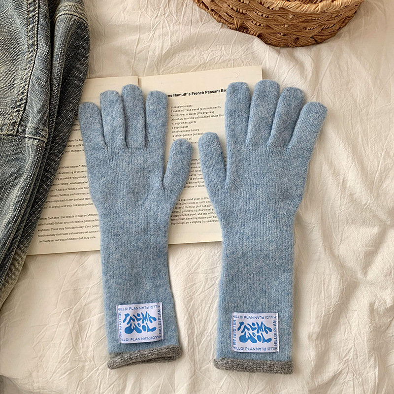 Pantalla táctil caliente color de punto de lana guante de cinco dedos color personalizado material guante personalizado