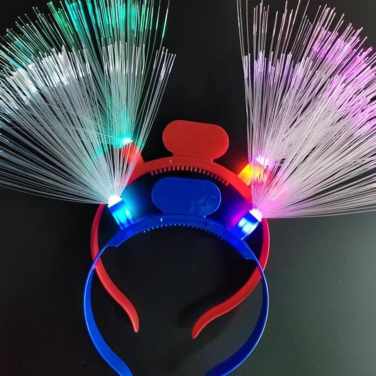 Fiesta de luz LED ficha de cabeza de fibra óptica con lámpara de cabello fijación de cabeza flash   Fibra óptica Head Buck