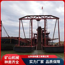 国外河道链斗式淘金船 抽沙船鼓动溜槽选金设备 沙金提取设备