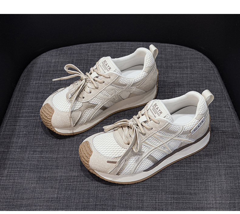 Giày sneaker nữ da thật đế chunky tăng chiều cao phong cách cổ điển — M2912 phẳng màu đỏ, M2912 đáy phẳng màu be, M2912-1 nâng cao bên trong màu be, M2912-1 nâng cao bên trong màu đỏ chi tiết 21