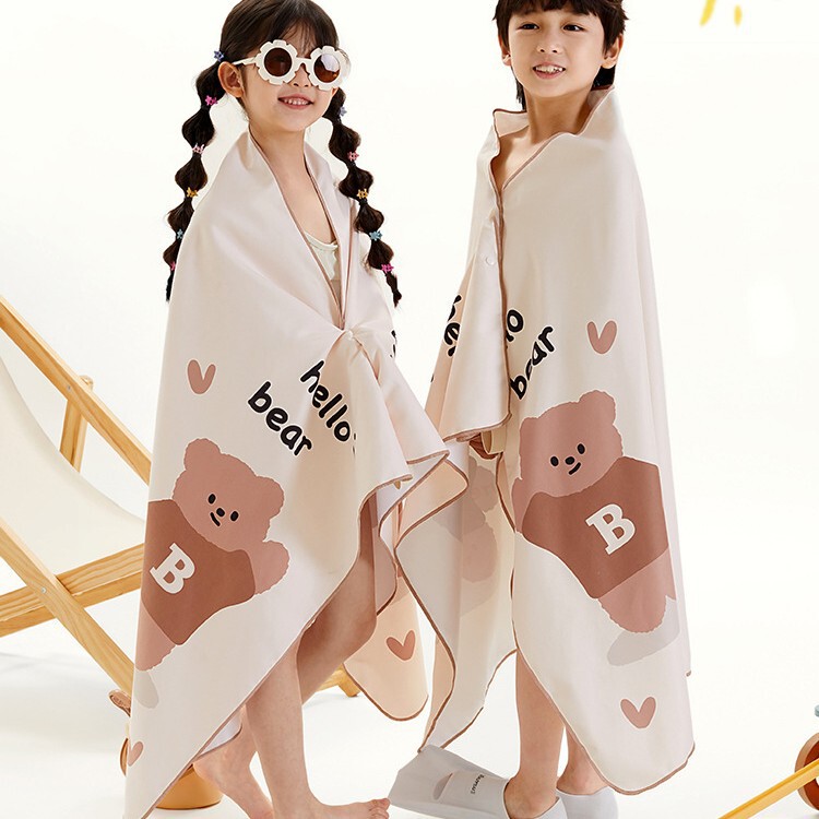 Wenpai children's swimming bath towel girls boys cloak hooded towel beach towel hot spring beach bathrobe with button