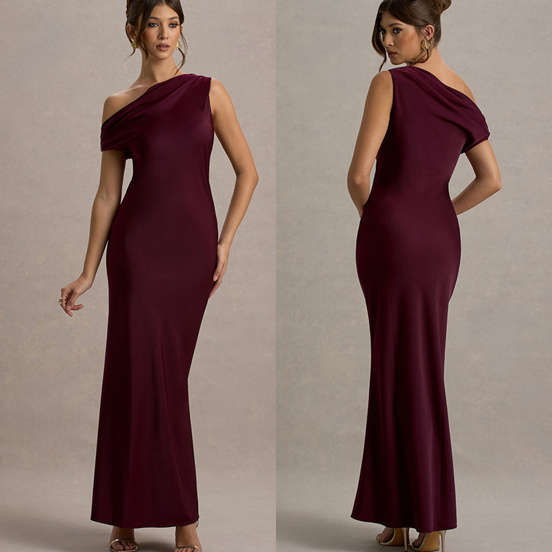 European and American Spring Cross-border French Elegant Sleeveless Shoulder High-end Tight-fit Long Formal Party Dress dress