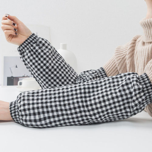 Extra long sleeves for men and women, plaid office cleaning anti-fouling sleeves, autumn and winter warm kitchen housework sleeves