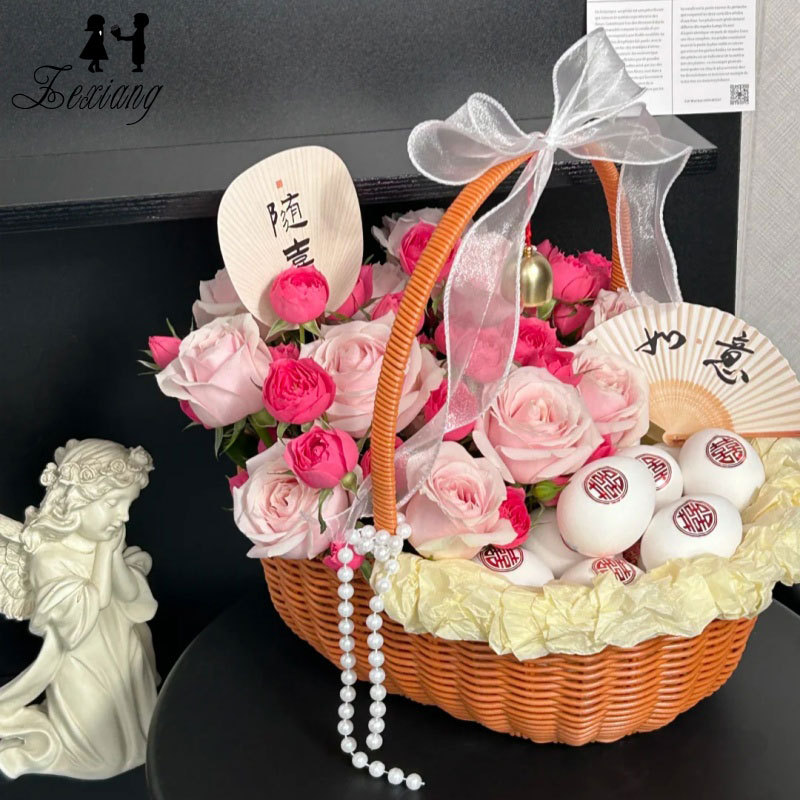 月子礼物鸡蛋花篮送产妇diy材料包宝宝用满月伴手礼盒仿藤手提篮