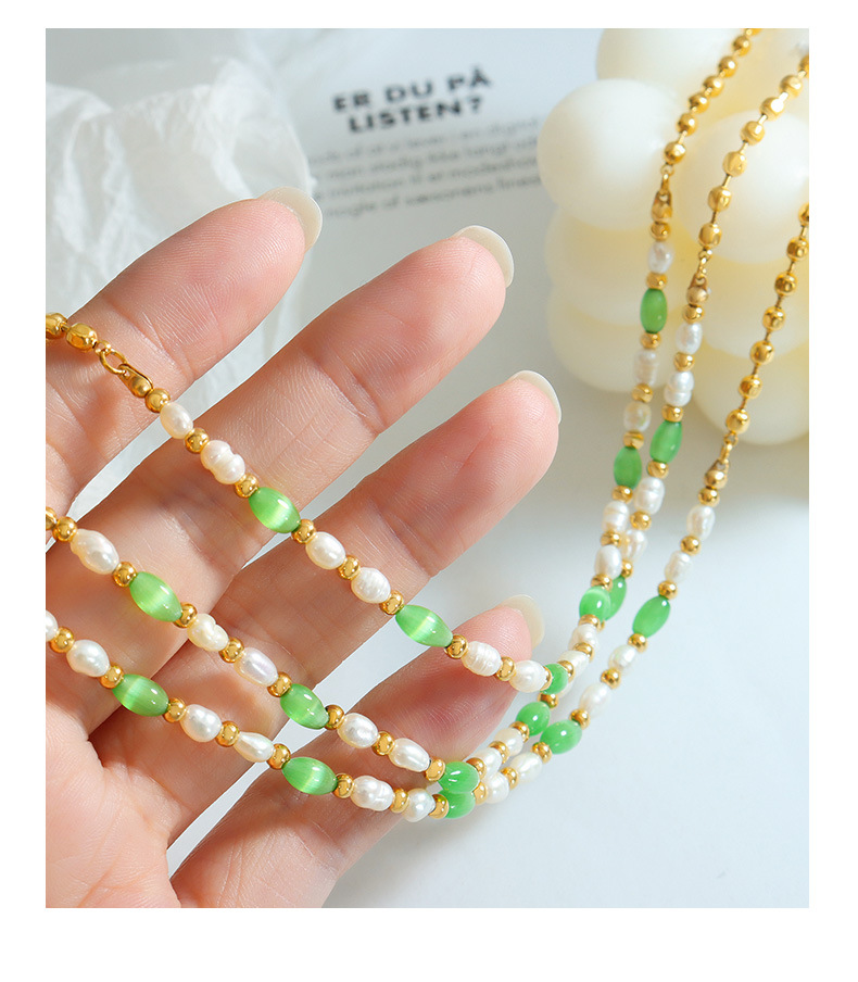 Style Simple Géométrique Acier Au Titane Perlé Opale Perle Collier display picture 5