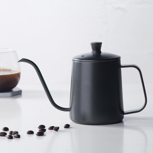 Coffee hand brewing kettle 304 stainless steel Teflon with lid and hanging ear coffee hand brewing coffee utensils long mouth and thin mouth kettle