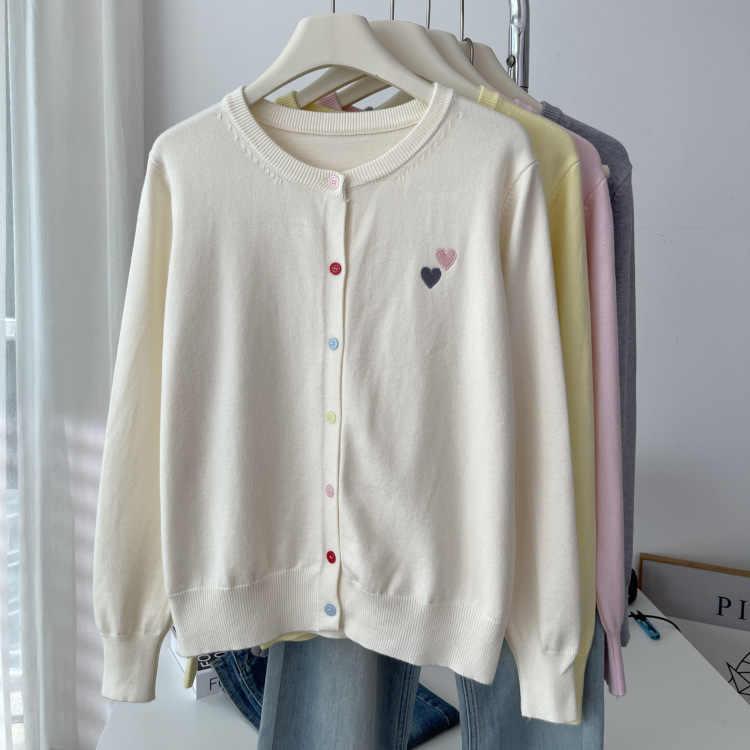 Dopamine College Style Sweet Embroidered Knitted Cardigan for Women Autumn and Winter New Soft Waxy Color Button Loose Versatile Jacket