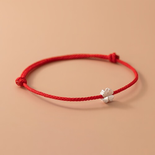 Zodiac year plated S925 sterling silver Korean style simple and fashionable four-leaf clover red rope bracelet summer small fresh hand jewelry