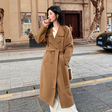 2024新款女士骆驼绒西装领双排扣纯色气质休闲宽松长袖双面呢大衣