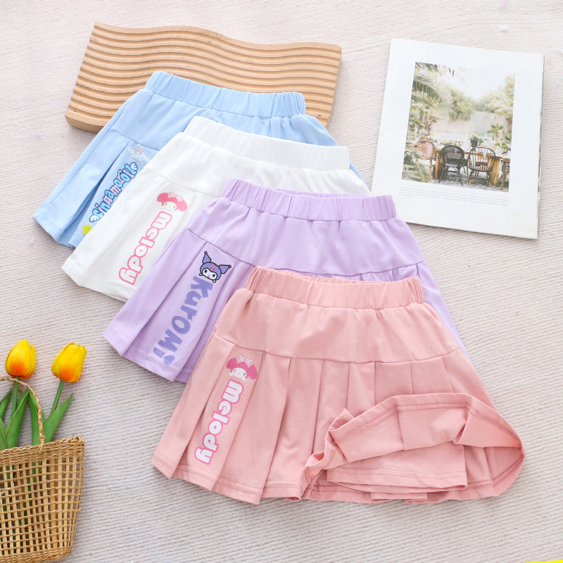 Girls' Pleated Skirt with Safety Pants All-match Children's Anti-naked Half-length Skirt Summer New Arrival Skirt for Children