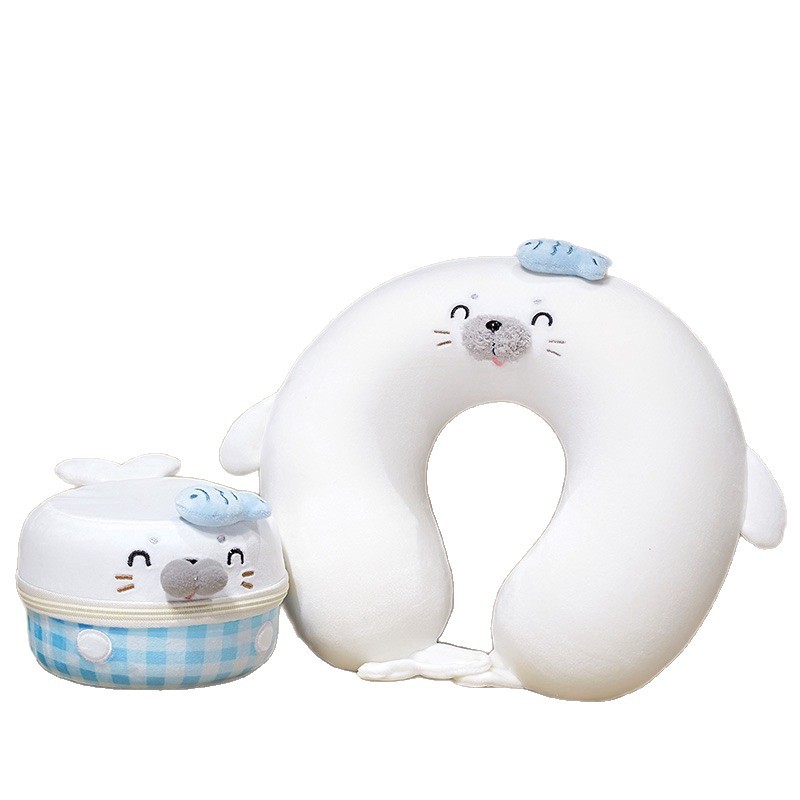 Cartoon Seal U almohada de memoria almohada de algodón de cuello almohada de oficina siesta almohada de viaje almohada portátil se puede almacenar